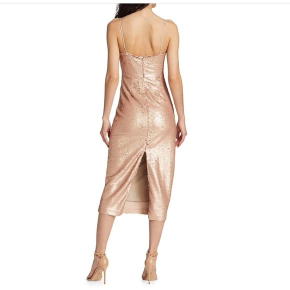 L'agence Femme Sequin Cutout Midi Dress -Cappuccino- Size 10 NWT - Picture 3 of 7
